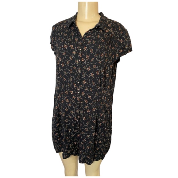 Free People Romper Women's Medium Debby Dot Black Floral Hippie Boho Cottage - Picture 3 of 9